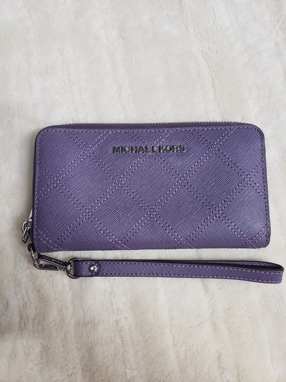 Michael Kors Purple Quilted Zip-Around Wristlet Wallet